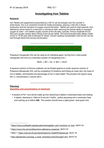 Determination of Fe(II) in Iron Tablets - OCR A2 Chemistry - PAG 12.1