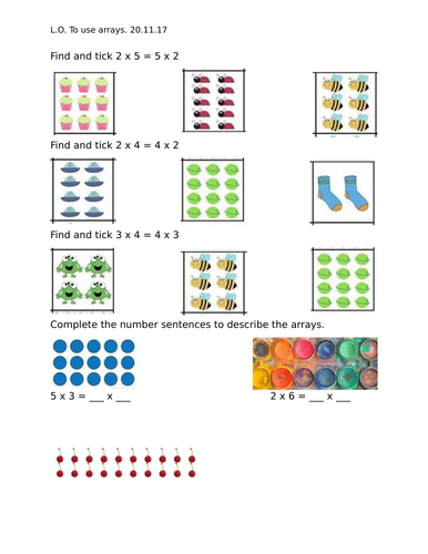 Arrays, Year 2 worksheets, differentiated 2 ways