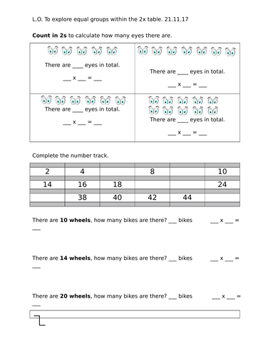 2x 5x 10x table worksheets, Year 2, differentiated 2 ways