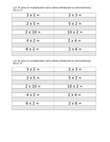 Year 2, Early Bird Work, Commutative property of multiplication ...