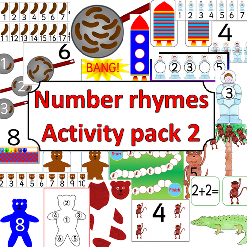 Number Rhyme activity pack 2- four popular counting rhymes- sausages, astronauts, monkeys, ten bed