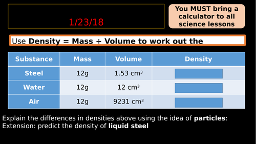 KS3 Particles - numeracy lesson