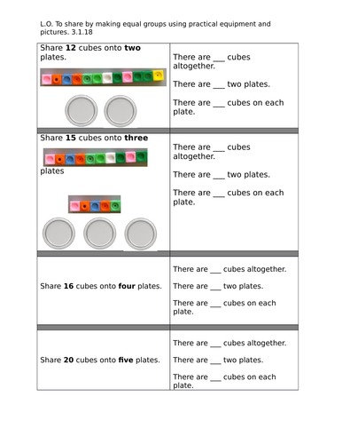 year 2 sharing into equal groups differentiated 2 ways teaching resources