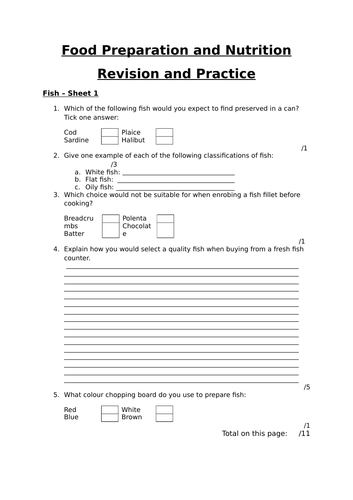 Fish Revision Worksheet AQA FPN