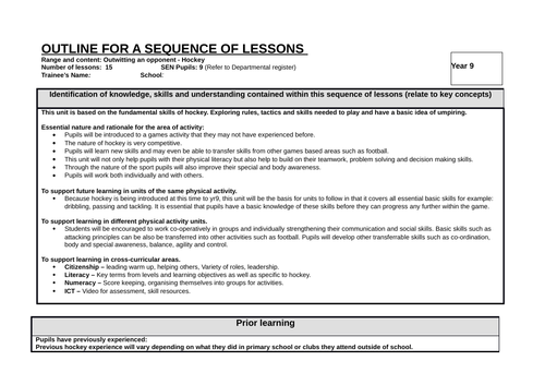 Hockey Scheme of Work for Yr9