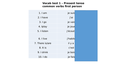 GCSE French Key phrase vocab tests