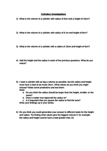 Volume of cylinders investigation