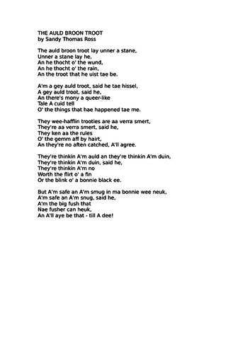 THE OLD BROON TROOT - SCOTS POEM