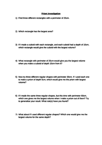 Volume of prisms investigation