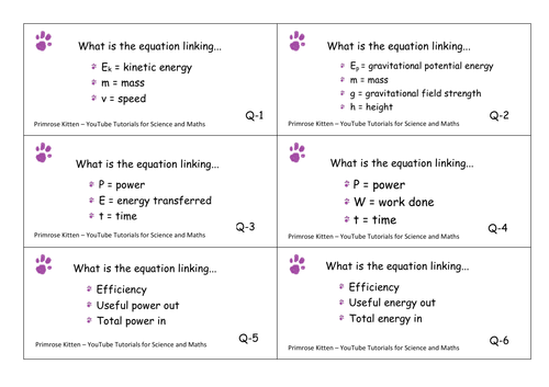 Equations flashcards for AQA GCSE Physics or combined science.