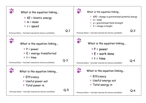 Equations flashcards for Edexcel GCSE Physics or combined science.