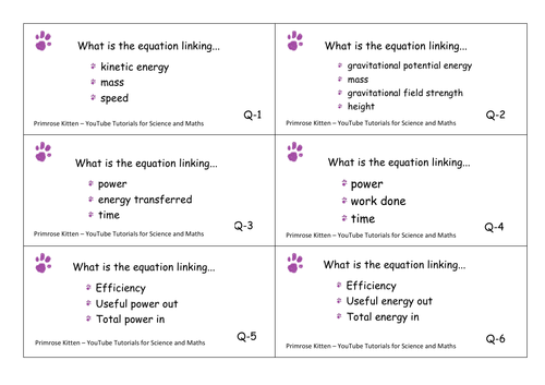 Equations flashcards for OCR Gateway GCSE Physics or combined science.