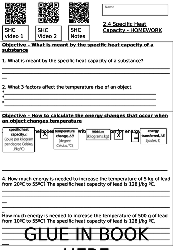Specific heat worksheet (m)(∆t)(csp)=q answer key image