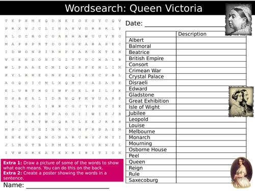 Queen Victoria Wordsearch Puzzle Sheet Keywords Settler Starter Cover Lesson History Monarchs