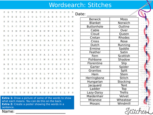 Stitches Egypt Wordsearch Puzzle Sheet Keywords Settler Starter Cover Lesson Textiles Stitching
