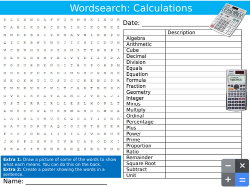 Calculations Wordsearch Puzzle Sheet Keywords Settler Starter Cover Lesson Maths Calculators