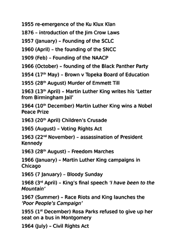 Race Relations Revision Timeline