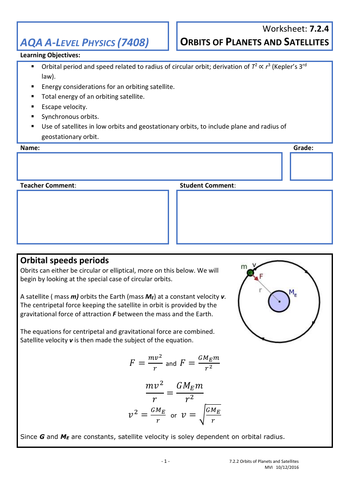 7.2.4 Orbits of planets and satellites