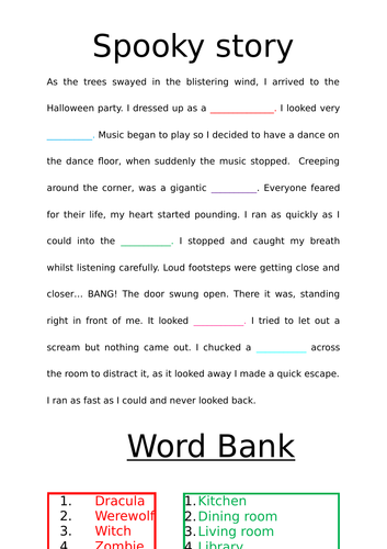 Cloze procedure spooky story writing for SEN.