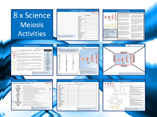 8 x Meiosis Starter Activities Keywords Wordsearch Crossword Science Biology Cell Reproduction