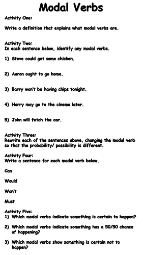 Modal Verbs Worksheet Teaching Resources