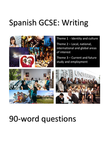 Spanish GCSE. Writing exam practice: 90-word questions. Perfect for home learning.