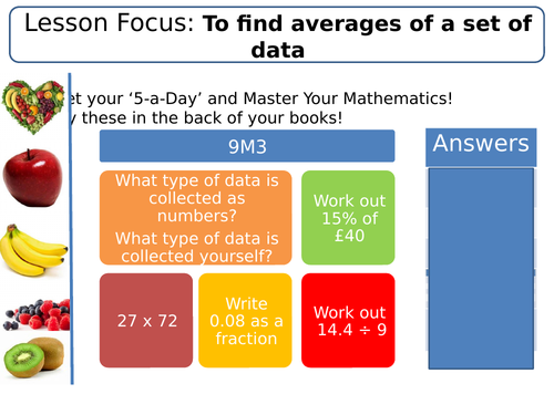 Averages! (MMMR, From stem and leaf, From frequency tables, Comparing data)