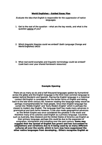 World Englishes (Varieties of English) Essay Structure - A Level English Language