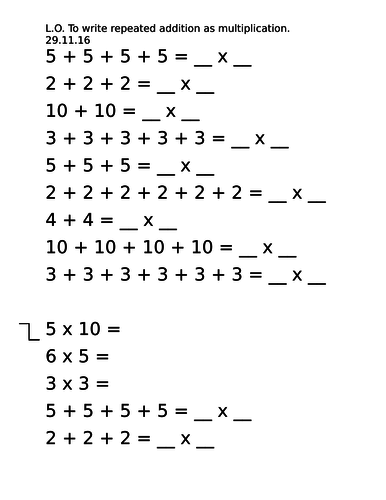 year 2 worksheet write repeated addition as multiplication 2 way differentiation teaching resources