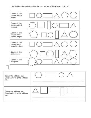 year 1 2 worksheet identify properties of 2d shapes teaching resources