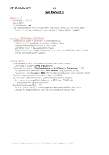 Background facts on Pope Innocent III - A-level History