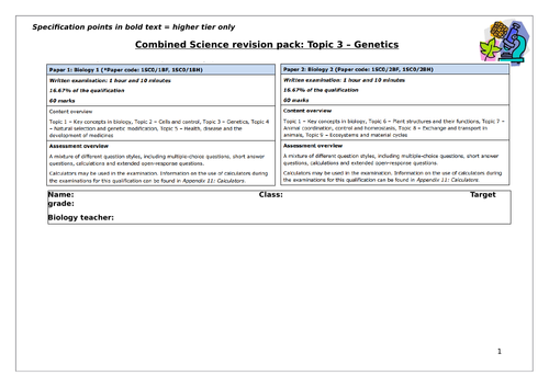 Edexcel GCSE (9-1) Topic 3 Biology intervention/revision packs