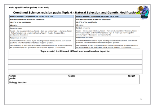 Edexcel GCSE (9-1) Topic 4 Biology intervention/revision packs