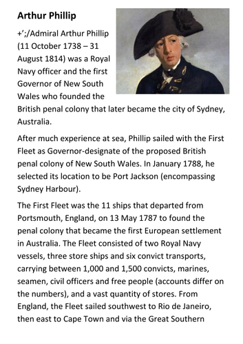 Arthur Phillip and the First Fleet Handout