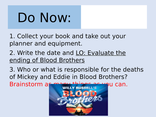 Blood Brothers Lesson on the Ending: Who is Responsible? (AQA)