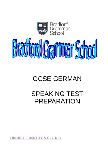 GCSE German for AQA speaking booklet