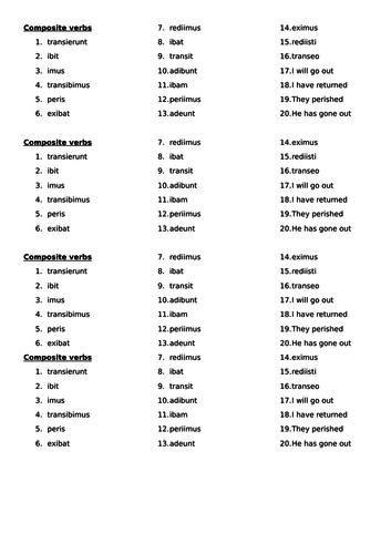 KS 3 Latin 'eo' Verb and Composites
