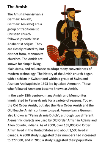 The Amish Handout | Teaching Resources