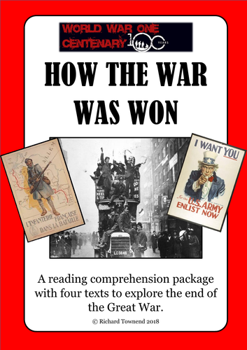 World War One Reading:  Armistice 2018. Comprehension Package.