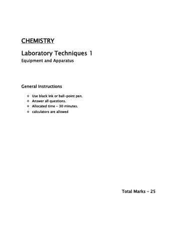 Laboratory Chemistry 1 / Equipment and Apparatus Year 7/8/9