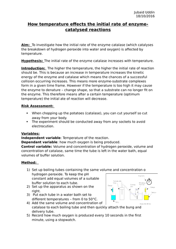 BIOLOGY AS/A LEVEL SALTERS NUFFIELD PRACTICAL WRITE-UP - Rate of reactions