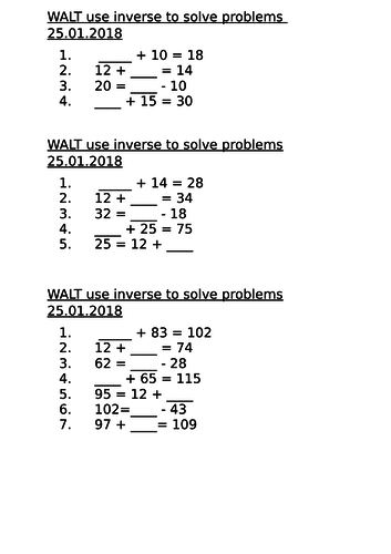 WALT find the inverse - year 2 working at ITF