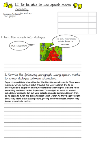 KS2 English Speech Marks Worksheet