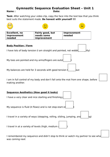 Gymnastics Floor Sequence Self Evaluation