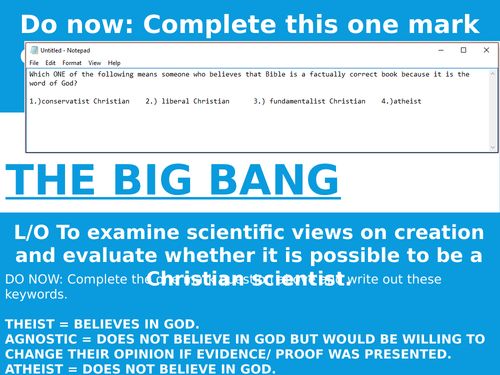 AQA NEW 8062 RELIGION AND LIFE LESSON TWO BIG BANG