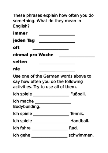 Sport / hobbies / frequency / with German