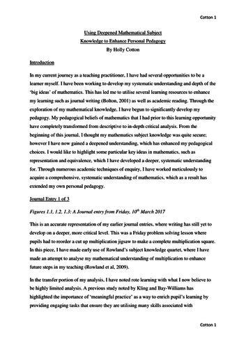 MaST (mathematics specialised teacher) Reflective Essay