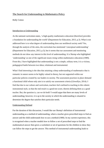 MaST (mathematics specialised teacher) Mathematics Policy Essay