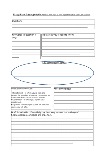 Essay Planner Sheet for A Level Teaching Resources