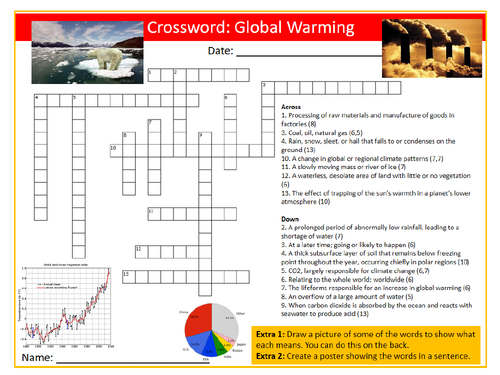 Global Warming Crossword Puzzle Sheet Keywords Settler Starter Cover Geography Climate Change